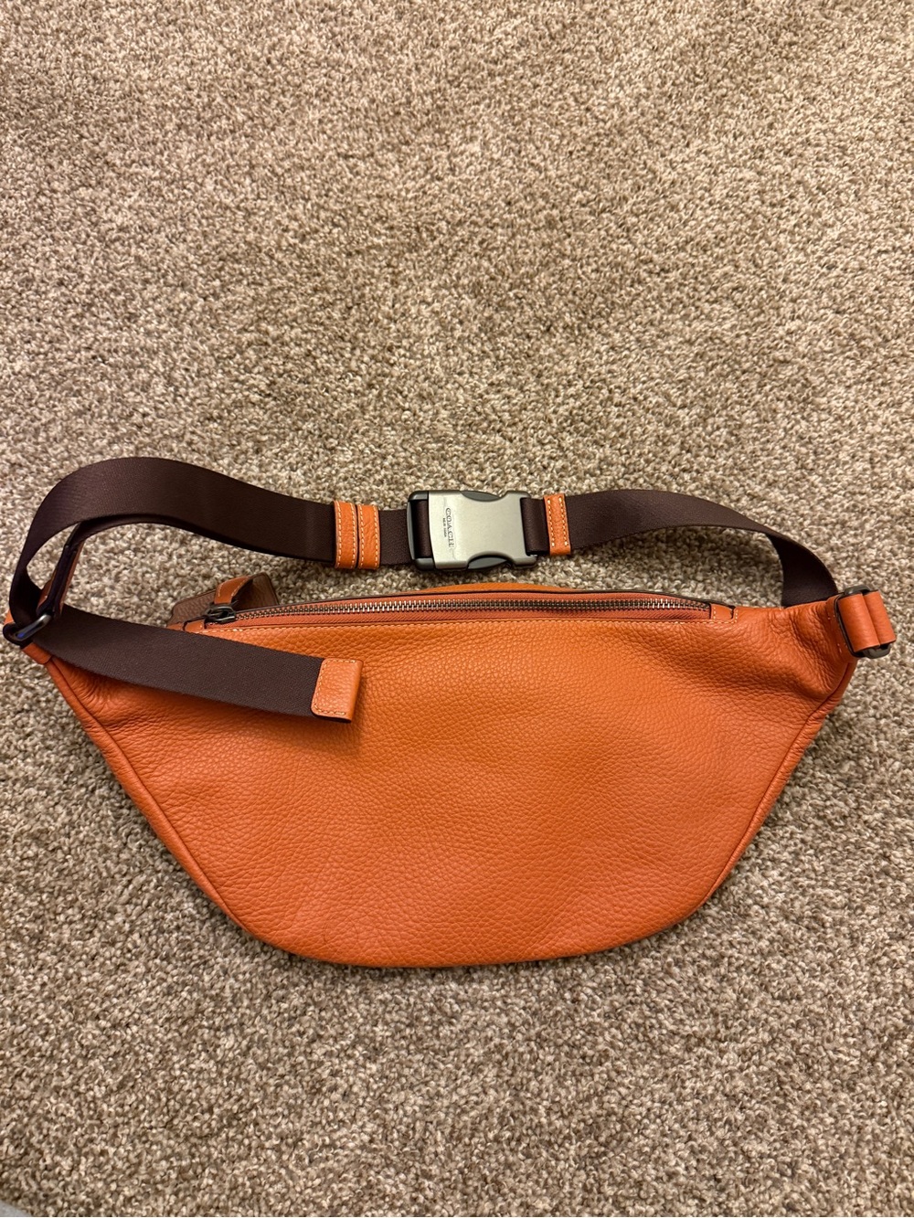 Coach Orange Leather Logo Stripe Belt Bag - Picture 3 of 7